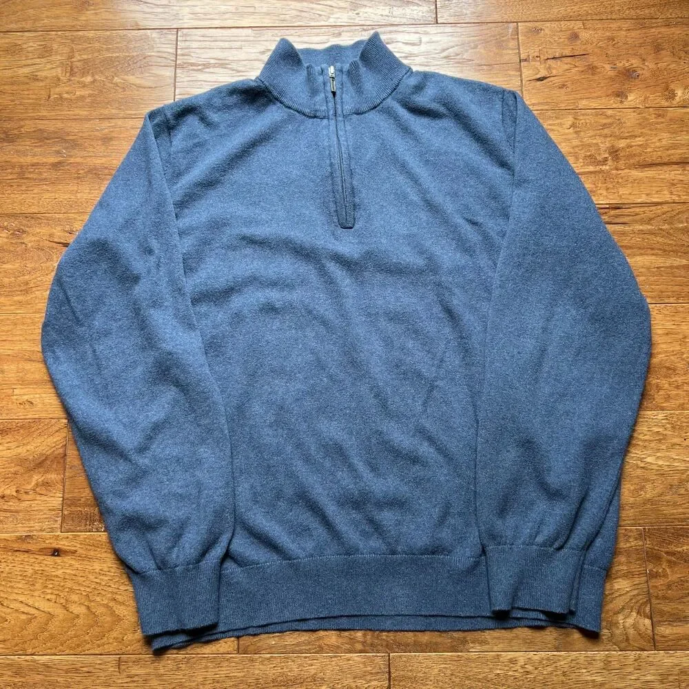 Quarter Zip Sweater Cotton Cashmere Blue LL Bean Men's XL Regular